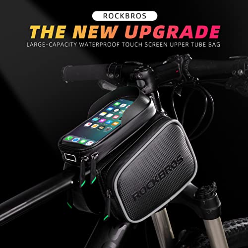Rockbros Bike Bag Waterproof Top Tube Phone Bag Front Frame Mountain Bicycle Touch Screen Cell Phone Holder Pouch Compatible With Iphone X, 8 Plus 7 #TOP1