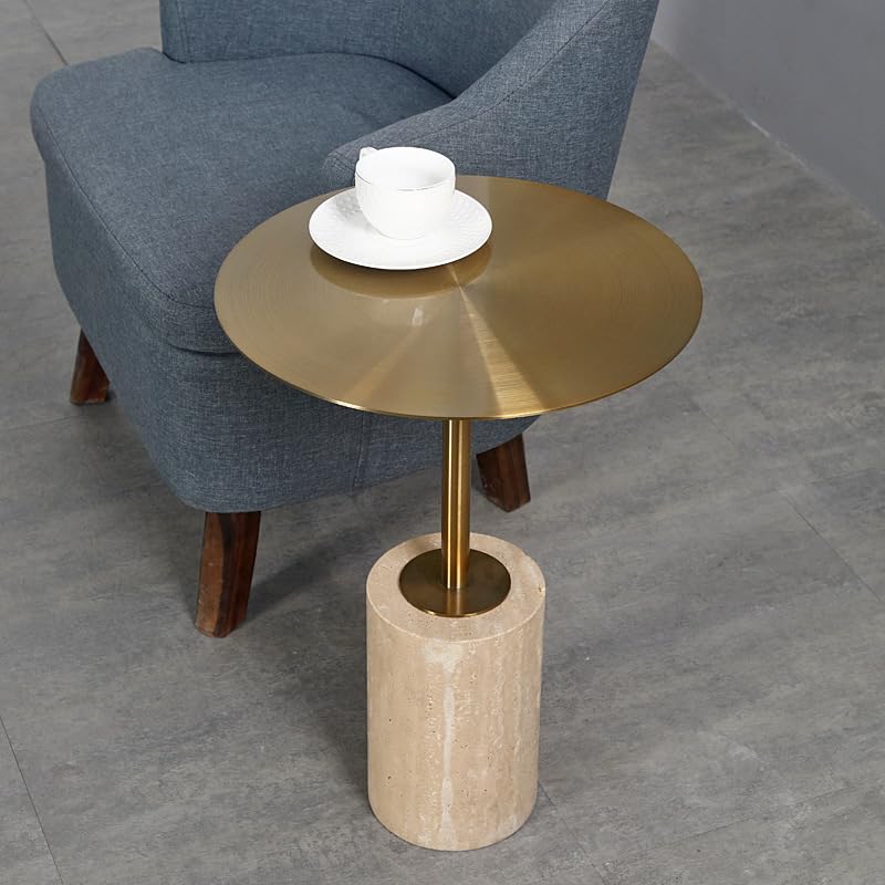 Table basse de salon avec base en pierre et acier inoxydable - 4
