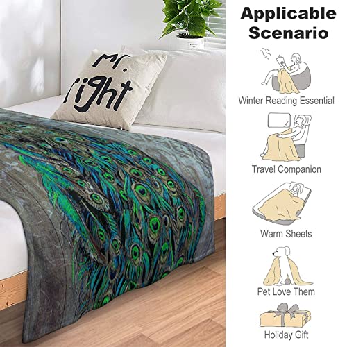 Couverture plaid flanelle paon 152x203 cm réversible lit