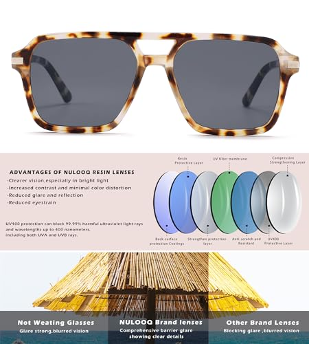 NULOOQ Retro 70s Square Aviator Sunglasses for Women Men Trendy Vintage Double Bridge Shades4