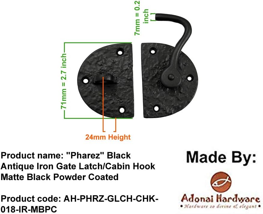 Adonai Hardware "Pharez Black Antique Iron Gate Latch/Cabin Hook (4, Matte Black Powder Coated)