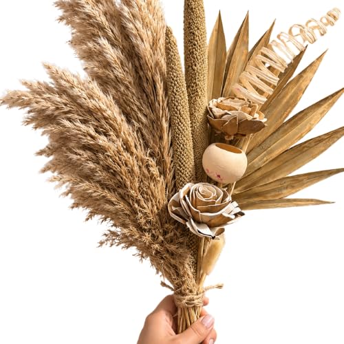 Rustic Dried Floral Bouquet with Pampas Grass, Dried Millet Stems, Palm Leaves, Sola Wood Flowers & Natural Rattan Decor-picture-34