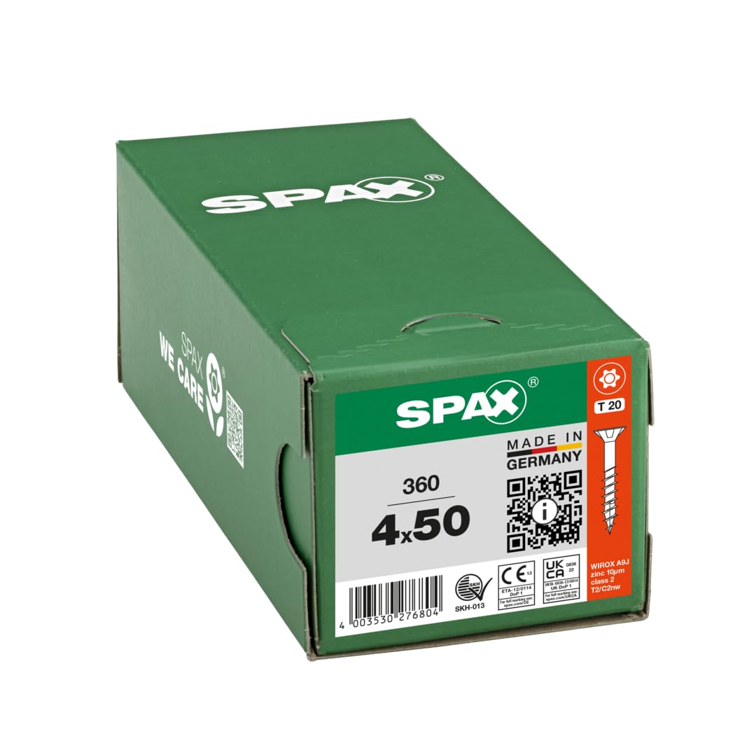 SPAX Vis universelle 4 x 50 mm, 360 pièces - Vis à bois, filetage partiel, tête fraisée, T-STAR plus T20, pointe 4CUT, revêtement WIROX - 8000000276804