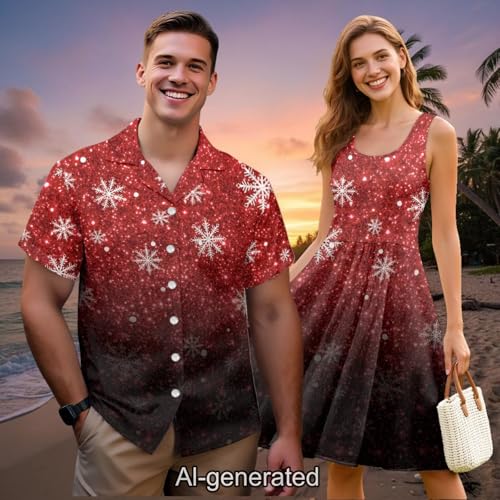 Image of Dreaweet Summer Dresses for Women A-Line Sleeveless Flowy Sun Dresses,Men's Casual Button-Down Shirts,Couple Matching Outfits