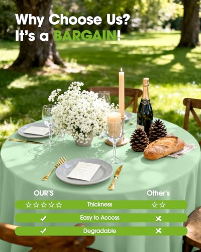 Image of Pureegg Plastic Table Cloth Disposable 8 Pack, 84'' Round Table Cloths, Easter Party, Decorative Tablecloths, Round, Light, Pastel Plastic Cover, Leakproof & Sturdy, Sage Green