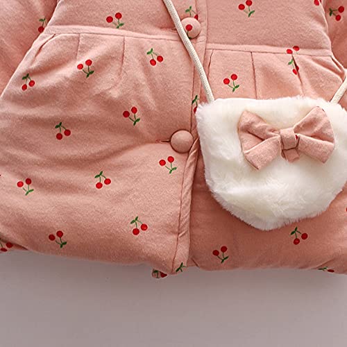 Baby Girls Winter Jacket+Bow Bag Set Toddler Cotton Warm Lined Bunny Ear Hooded Jacket Cute Cherry Girl Dinosaur Clothes3
