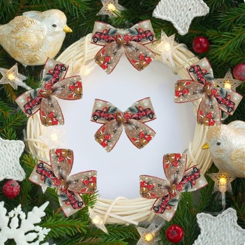 Christmas Wired Edge Ribbon Set Vintage Truck Tree Pattern Glitter Snowflake 2 Rolls 455x6cm for Gifts Wrapping Floral DIY Decorations Festive Crafts Cloth