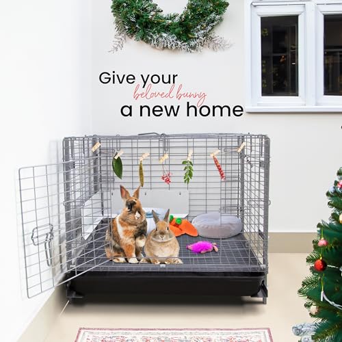 HOMESTEAD Gaiolas de coelho com bandeja – Gaiola de coelho de 60,96 cm de fácil limpeza com kit apri