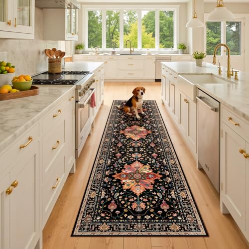 RELEANY Washable Area Rug, Runner 2'6"x8', Black/Colorful