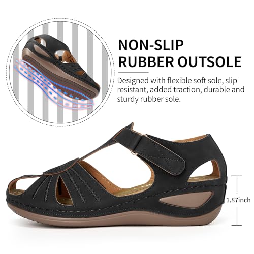 Image of DUOYANGJIASHA Women's Closed Toe Sandals: Comfortable Cushioned Casual Wedge Fisherman Sandals Adjustable Ankle Strap Non Slip Lightweight Dressy Summer Shoes for Walking