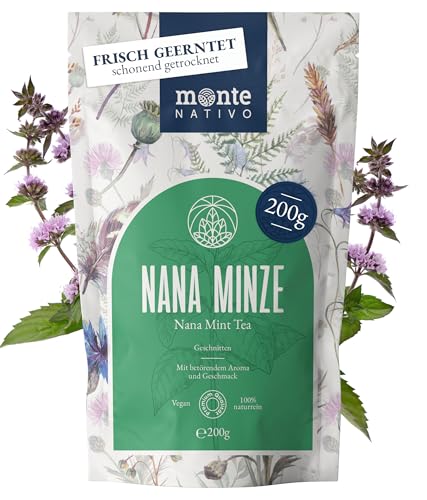 Spearmint Tea Monte Nativo (200g) - Nana Minze Tee - schonend getrocknete Nanaminze - 100% natürlich und ohne Zusatzstoffe - Aromatischer Kräutertee für einen köstlichen Aufguss
