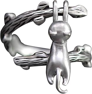 Women's Finger Ring Creative Cute Cat Tree Branch Metal Finger Decor Open Ring Jewelry Gift Silver