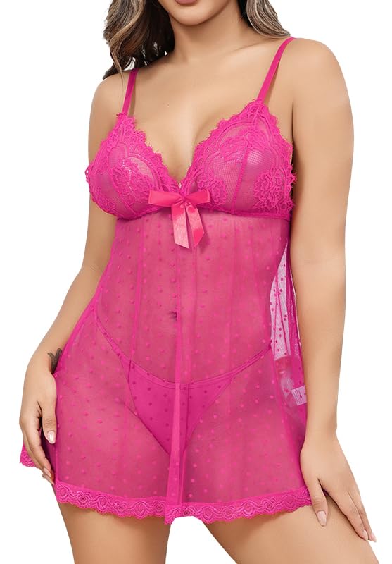 ALOVECDYV Women's Sexy lingerie Lace Babydoll Chemise Sleepwear Black