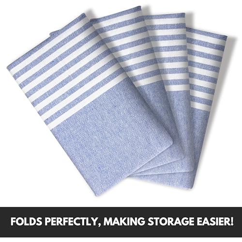Image of Turkish Kitchen Towels 18x26 Inches with Tassels - 4 Pack - Absorbent, Durable, Soft 100% Cotton Dish Towels for Drying & Cleaning - Machine Washable, Quick Dry - Indigo Blue