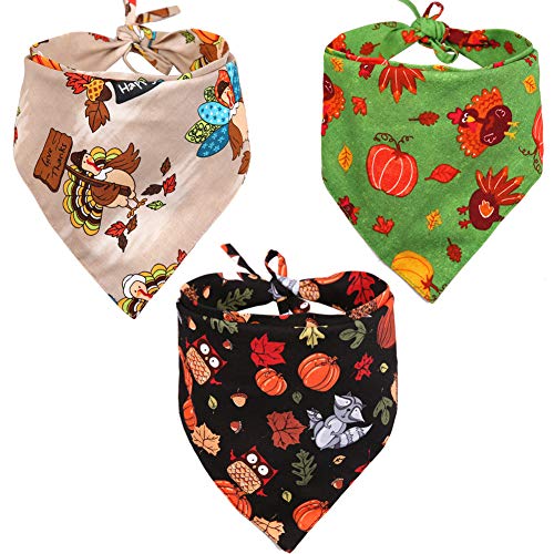 3 PCS/Pack Thanksgiving Dog Bandana Reversible Triangle Bibs Scarf Accessories for Dogs Cats Pets Large