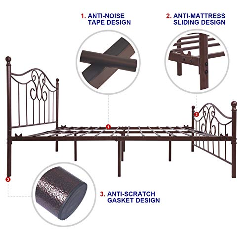 Tuseer Metal Bed Frame Queen Size With Vintage Headboard And Footboard Platform Base Wrought Iron Bed Frame (Queen,Antique Brown) #TOP4