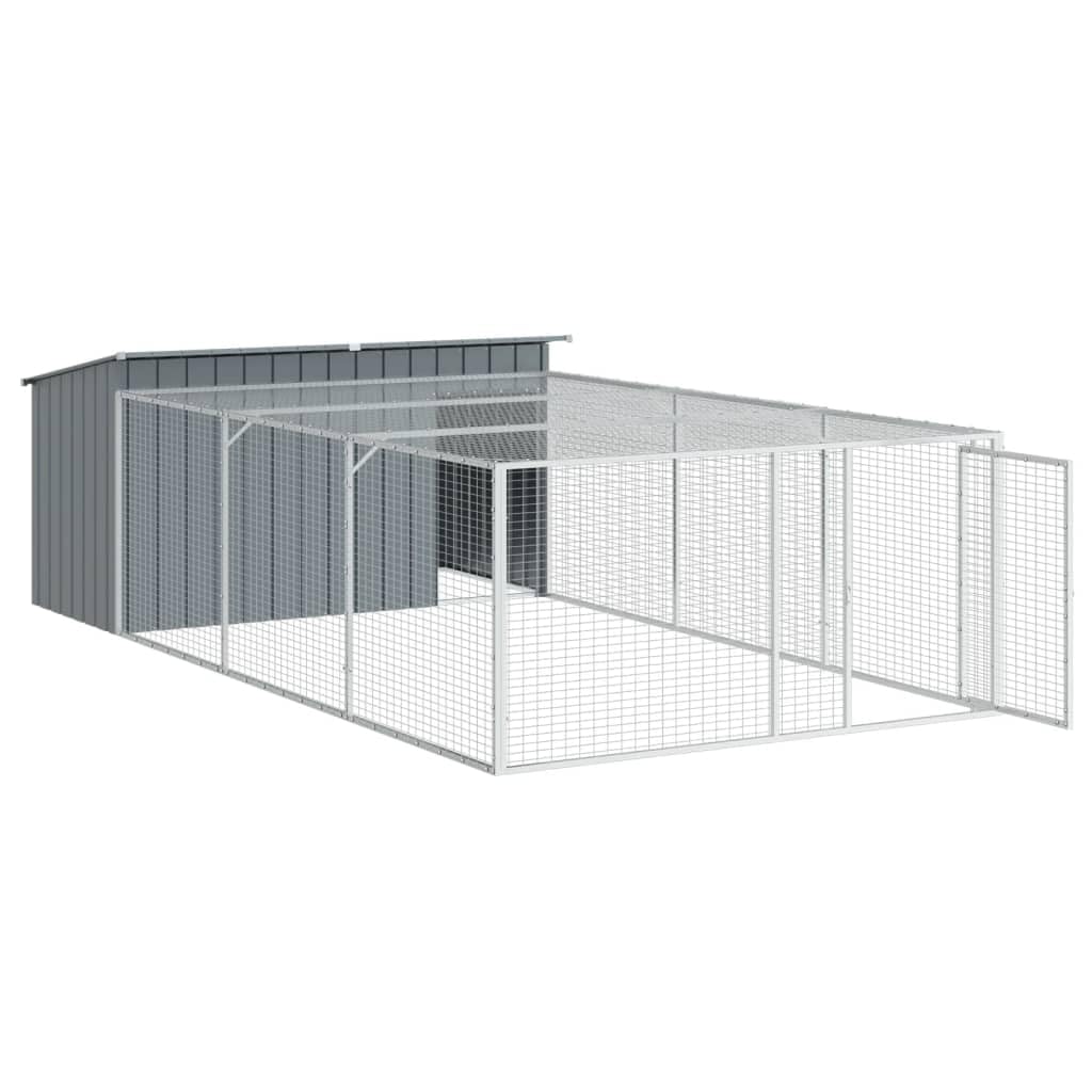 vidaXL Caseta Perros con Corral Acero galvanizado Gris 197x396x110 cm