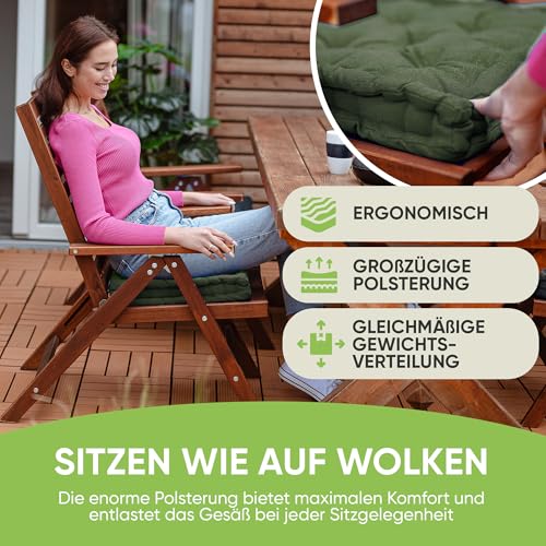 Gräfenstayn® 4er-Set Sitzkissen Stuhlkissen 40x40x8cm für Indoor und Outdoor aus 100% Baumwolle Dicke Polsterung Steppkissen/Bodenkissen (Khaki)
