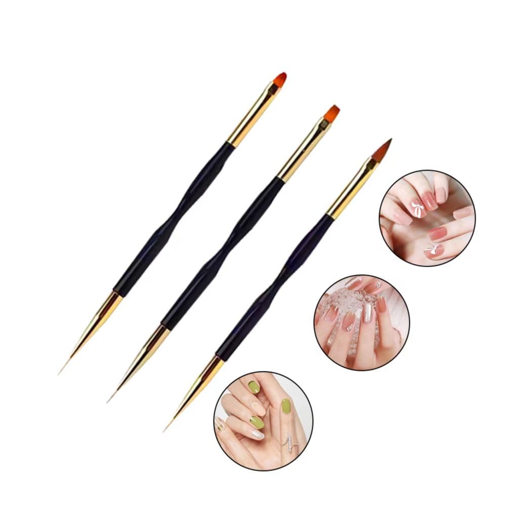 Pennelli per Unghie, 3 Pezzi di Pennelli per Unghie in Gel, Pennelli Nail Art, 2 in 1 Dual-ended Nail Art Pennelli, per Manicure