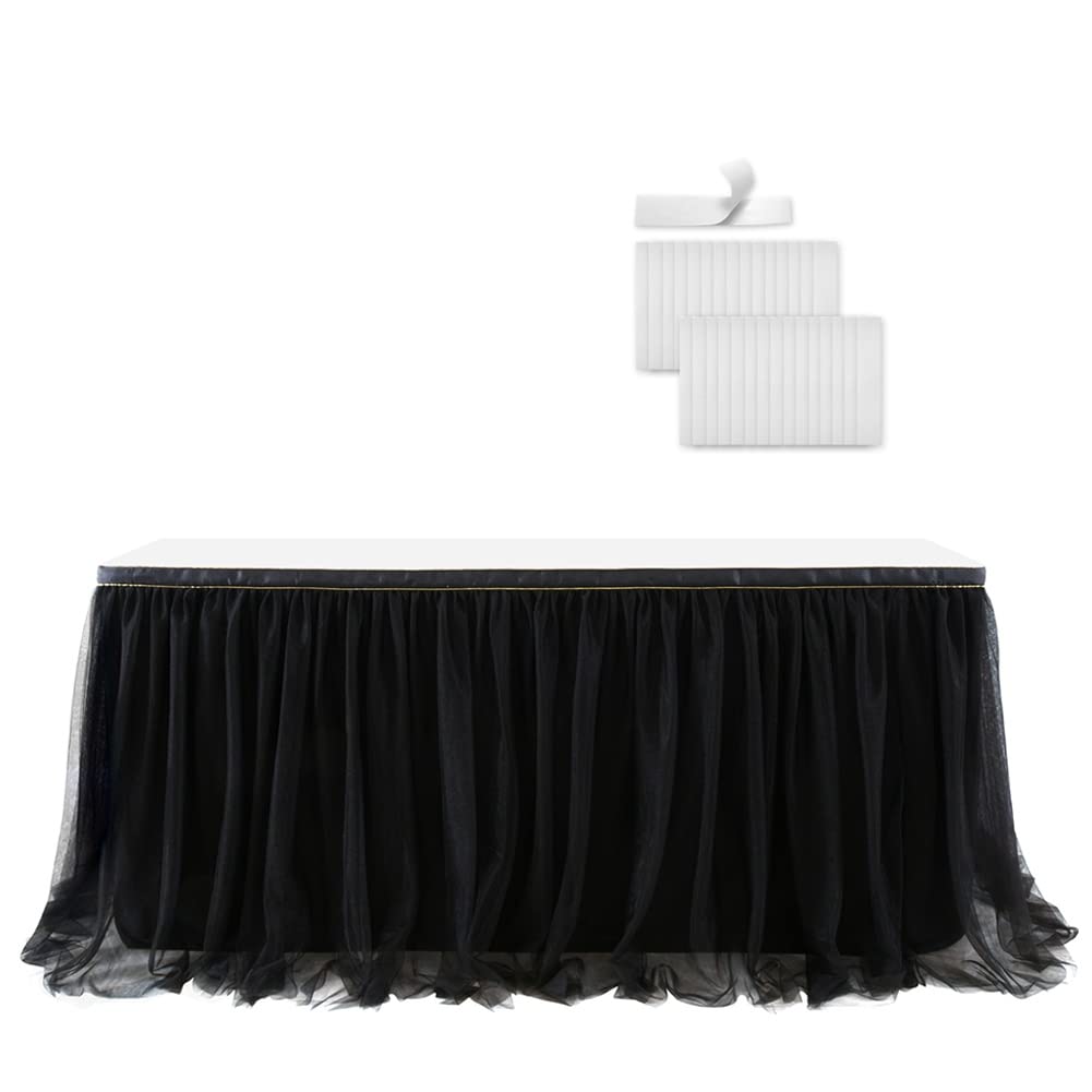 JstDoit Black Tulle Table Skirt for Party Decoarions, Tutu Table Skirt for Rectangle or Round Tables Tulle Table Cloth for Wedding Birthday Baby Shower Christmas Halloween Party Table Decoration