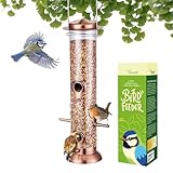 TrampgiK Bird Feeders for Outdoors,13 Inch 6 Ports Squirrel Proof Bird Feefers,Finch Feeder for Outside,Chew-Proof Metal Hanging Bird Feeder,Rust-Proof,Easy to Refill & Clean,Copper,Pack of 1