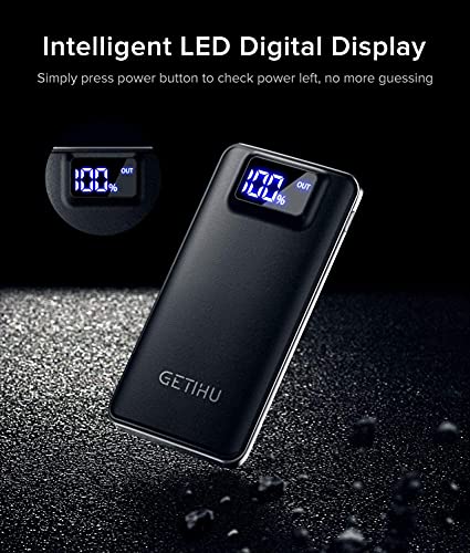GETIHU Power Bank, 3A High Speed 10000mAh LED Display USB C Portable Charger, Tri-outputs Battery Pack with Flashlight Compatible with iPhone 12 11 X 8 Samsung S20 Google LG iPad Tablet[2021 Upgraded]