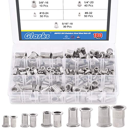 Écrous à rivets filetés Glarks en inox 304 anticorrosion pour filetages durables à tête plate