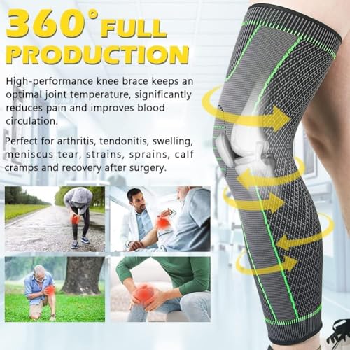 Image of 2 Pack Full Leg Compression Sleeves, Long Knee Brace Support for ACL,PCL, Meniscus Tear, Arthritis, Tendinitis-Free Size