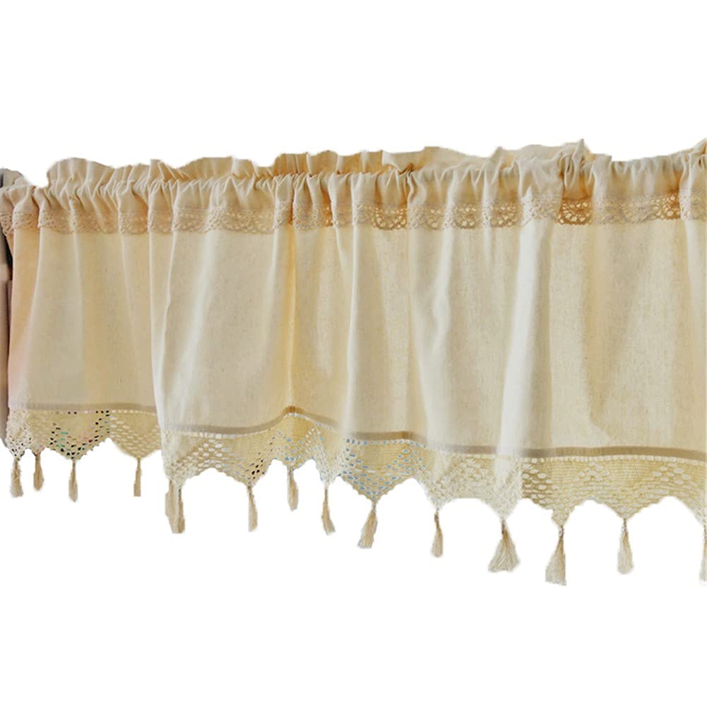 ZHDWM Solid color soft Cafe Curtains Simplicity Cotton and linen Half Curtains Stitching with tassels Semi-shading Tier Curtains for Closet door window bookshelf etc