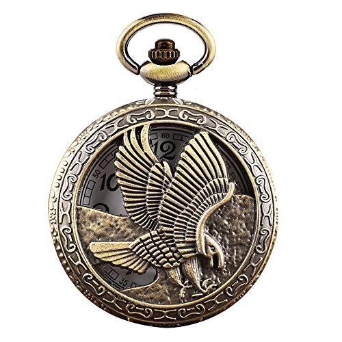 LIHEYE Vintage Eagle Arabic Numerals Half Hunter Necklace Pendants Quartz Bronze Pocket Watch for Men Women Kids Xmas Gift