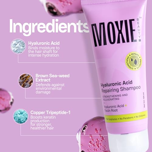 Image of Moxie Beauty Hyaluronic Acid Repairing Shampoo | Deep Hydration & Damage Repair | Sulfate-Free, Frizz-Control Shampoo | For All Hair Types (120 ml)