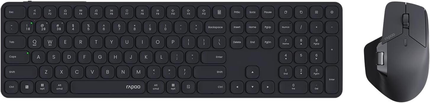 Rapoo9560M Wireless Keyboard and Mouse Combo, Blade-Series E9550L 110-Key Ultra-Thin Keyboard and MT760SE Wireless Mouse, Support 4 Devices, Quiet, USB-C, Rechargeable, for Windows/Mac/Linux/Chrome