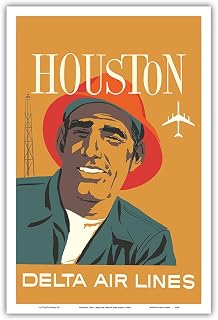 Houston Texas - Delta Air Lines - Vintage Airline Travel Poster by John Hardy c.1960s - Master Art Print (Unframed) 12in x 18in