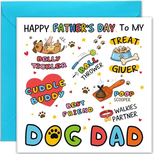 Hierein Fathers Day Card for Dog Dad Cute Pet Lover Happy Fathers Day Card