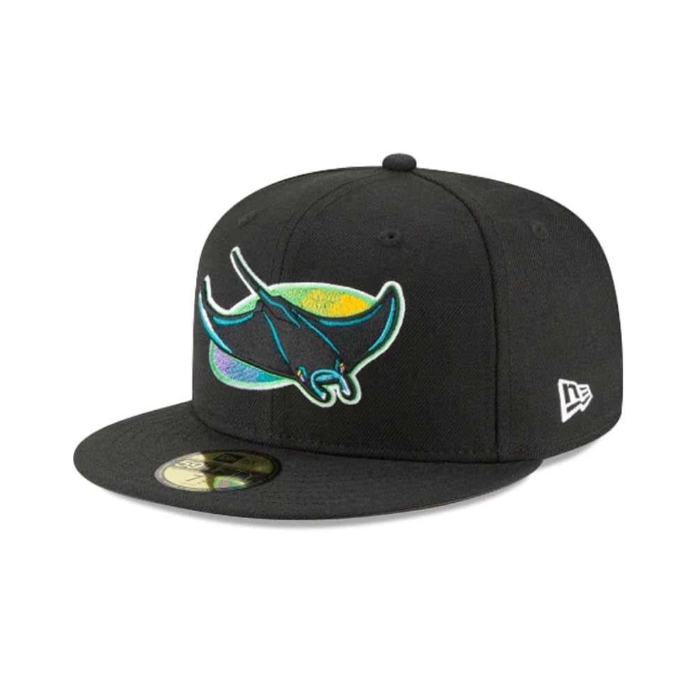New Era MLB 59FIFTY Tampa Bay Rays Baseballkappe, Team-Farbe, Cooperstown-Logo, authentische Kollektion, angepasste Baseballkappe, Schwarz