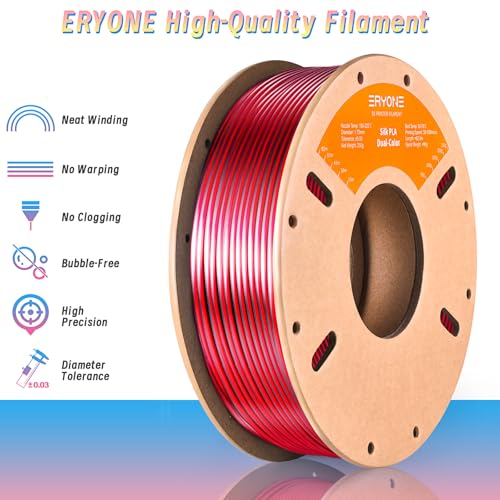 Image of ERYONE PLA Filament 3D Printer Filament Multicolor 1.75mm + /- 0.03mm, PLA Filament 250g Spool, Silk Dual Color Black Red