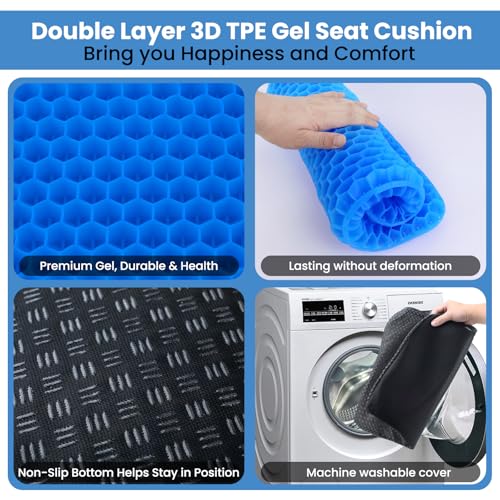 Image of Gel Cushion Orthopaedic Upgraded Seat Cushion Office Chair Breathable with Non-Slip Cover Gel Seat Cushion for Wheelchair Cushion Car Office Home