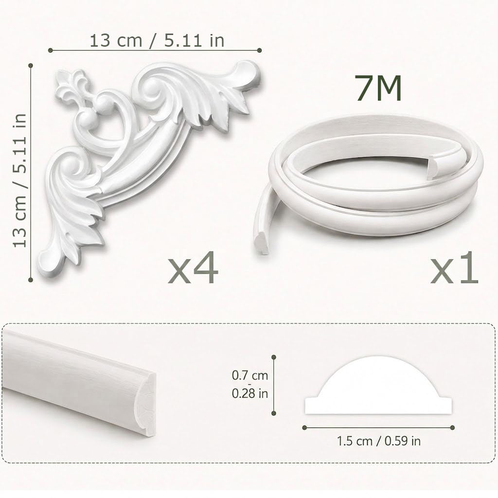 4 PU Pannelli Angolari Da Parete Modanature in PVC 7m Per Bordo Parete F,7M