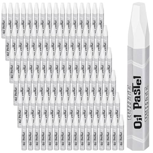 ForraFun 96 Pcs White Soft Oil Pastels Bulk Artists White Oil Crayons Single Color Hexagonal Creamy Pastel for Artists Beginners Painting Drawing Relaxing Blending Graffiti Gallery