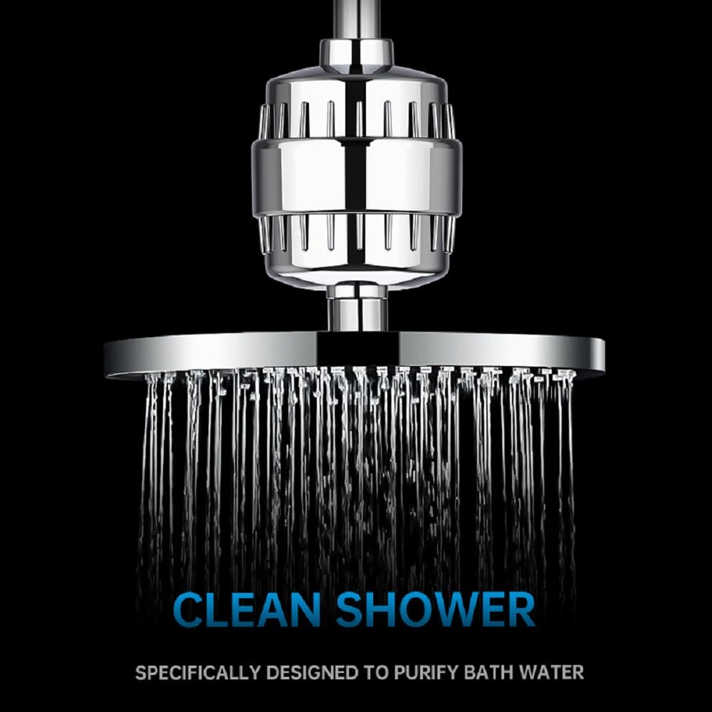 Filtro de ducha universal de 20 etapas, de alto rendimiento, con cartucho multietapa reemplazable, utilizado para agua dura en cocinas y baños domésticos, eliminación de cloro y fluoruro, cromo pulido