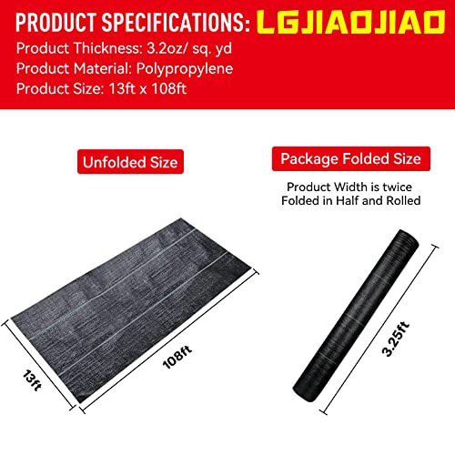 image for LGJIAOJIAO 3.2oz 13ftx108ft Driveway Fabric, Premium weed barrier land