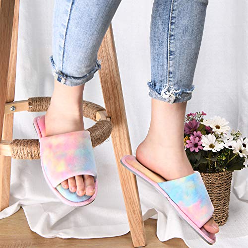 Image of DL Open Toe Slippers for women Indoor, Cozy Memory Foam Womens House Slippers Summer Slip On, Comfy Soft Flannel Womens Bedroom Slippers Slide Breathable Size 5-6 7-8 9-10