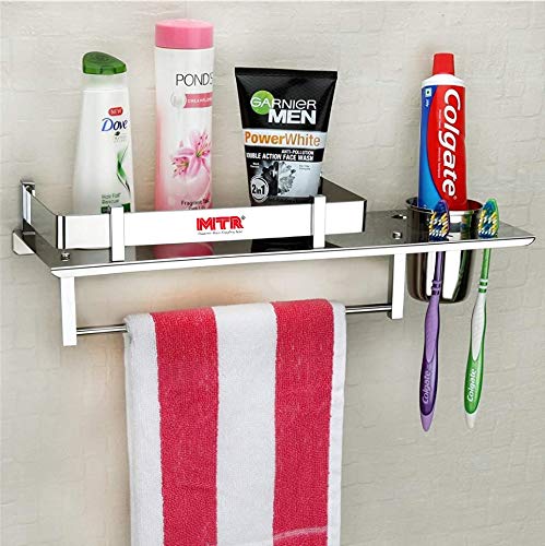 MTR Stainless Steel 3 in 1 Bathroom Shelf/Rack/Towel Hanger/Tumbler Holder/Bathroom Accessories (15 x 6 Inches) - Pack of 1 (B08S3M8Z1P) Amazon Price History, Amazon Price Tracker