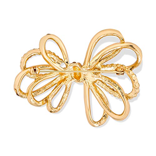Image of Bling Jewelry Large Bridal Holiday Statement Christmas Pave Crystal Wedding Open Bow Ribbon Brooch Pin For Women Rose Gold Plated