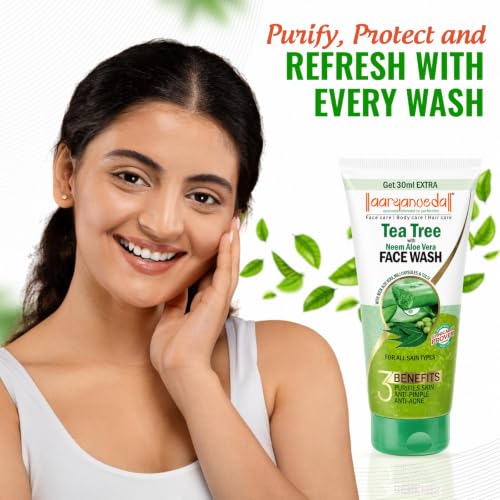 Image of Aaryanveda Tea Tree Anti-Acne & Pimple Face Wash with Neem & Aloe Vera (150ml Each) | For Men & Women | Deep Cleansing & Acne Control