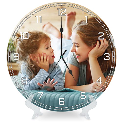 witfox Round Custom Wall Clocks with Photo Silent Non Ticking - Picture & Text & Logo Personalized Wall Clocks for Living Room Office Decor - PVC 10