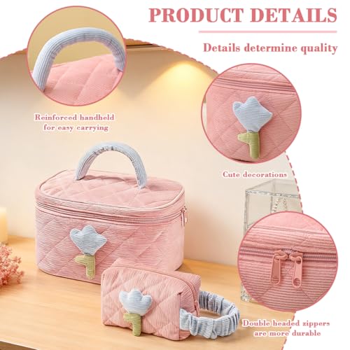 Image of MAYCREATE Makeup Pouch Bag, 2Pcs Soft Corduroy Travel Makeup Bag Set, Cute Toiletries Wash Bag Pouch, Stylish Cosmetic Storage Bags for Daily or Travel
