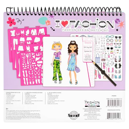 Image of Fashion Angels I Love Fashion Sketch Portfolio | Includes Sketch Pad with Stencils & Stickers, Design Sketch Book for Girls, Ideal Drawing Kit for Kids
