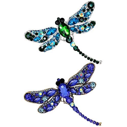 Nifocc Broches de libélula con diamantes de imitación de animales, broche de libélula de cristal, broche vintage elegante broche de solapa, insignia para vestir, suéter, sombreros Acero aleado Cover