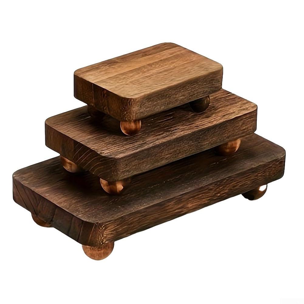 Wooden Tiered Risers Stackable, Home Kitchen Decor Compact Decors Wood Dessert Table Display Set 1.7-inch Height Smooth Leg Finish